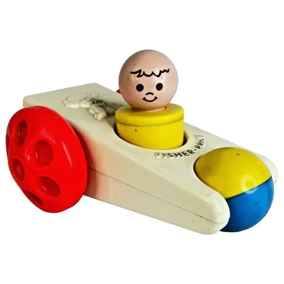 Vintage 1975 Fisher Price Click N Clatter #417 Car & Little Big People Baby Toy - Picture 1 of 11